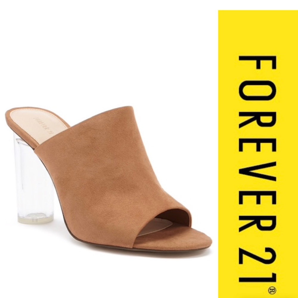 Faux suede lucite heels